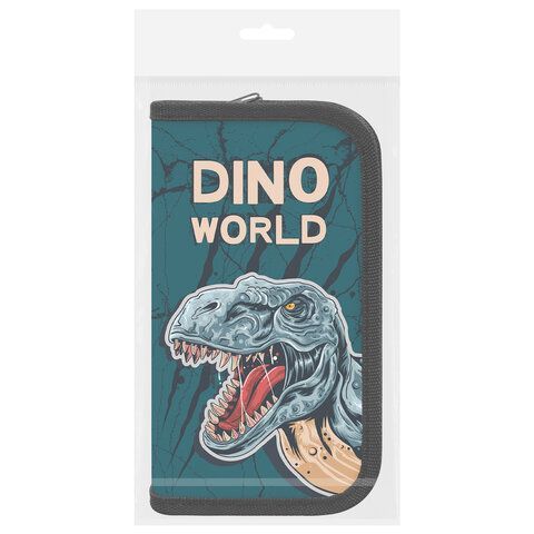 Пенал ПИФАГОР, 2 отделения, ламинированный картон, 19х11 см, &quot;Dino world&quot;, 272249