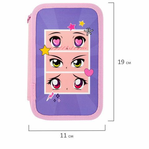 Пенал ПИФАГОР, 3 отделения, ламинированный картон, 19х11 см, &quot;Anime eyes&quot;, 272251