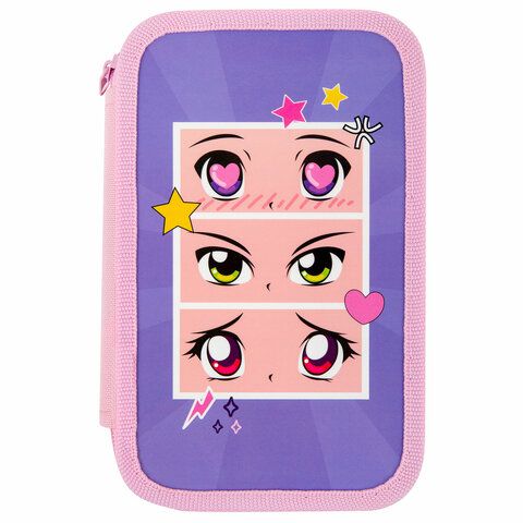 Пенал ПИФАГОР, 3 отделения, ламинированный картон, 19х11 см, &quot;Anime eyes&quot;, 272251