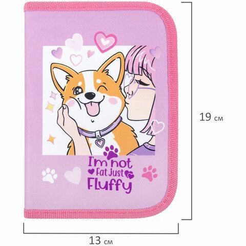 Пенал ПИФАГОР, 1 отделение, полиэстер, 19х13 см, &quot;Fluffy akita&quot;, 272284