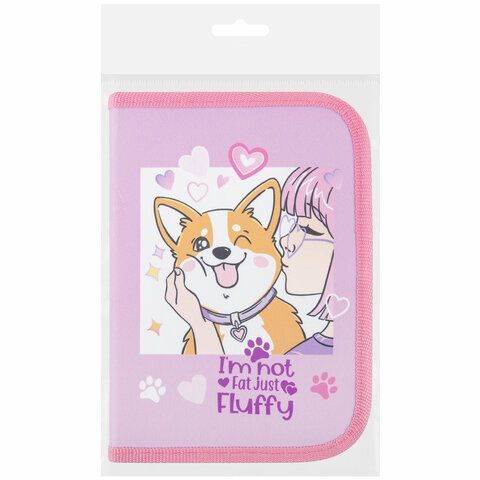 Пенал ПИФАГОР, 1 отделение, полиэстер, 19х13 см, &quot;Fluffy akita&quot;, 272284