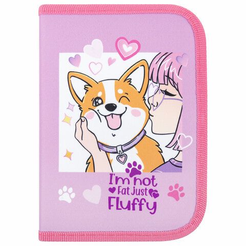 Пенал ПИФАГОР, 1 отделение, полиэстер, 19х13 см, &quot;Fluffy akita&quot;, 272284