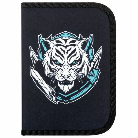 Пенал ПИФАГОР, 1 отделение, полиэстер, 19х13 см, &quot;White tiger&quot;, 272285