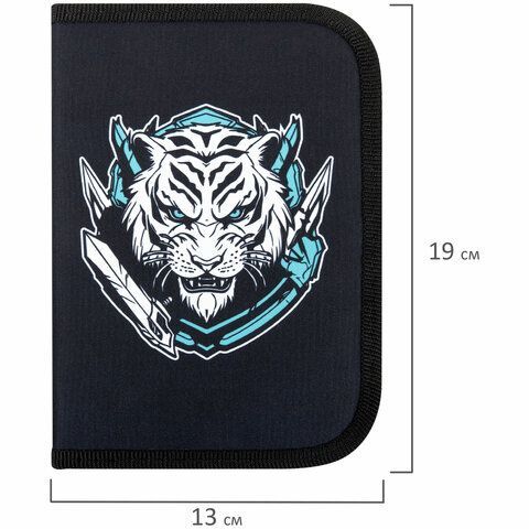Пенал ПИФАГОР, 1 отделение, полиэстер, 19х13 см, &quot;White tiger&quot;, 272285