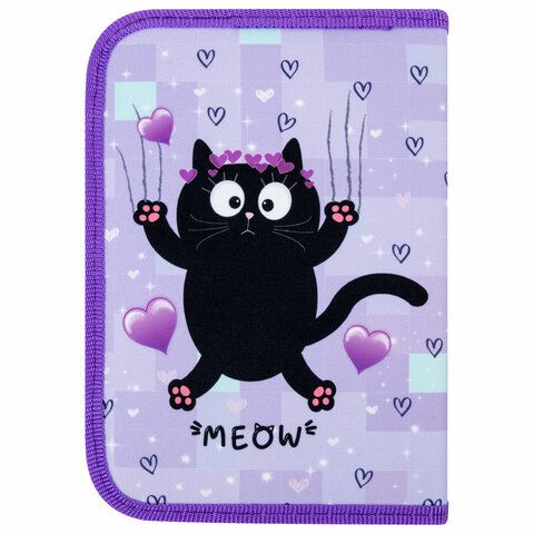 Пенал ПИФАГОР, 1 отделение, 2 откидные планки, полиэстер, 20х14 см, &quot;Falling cat&quot;, 272287