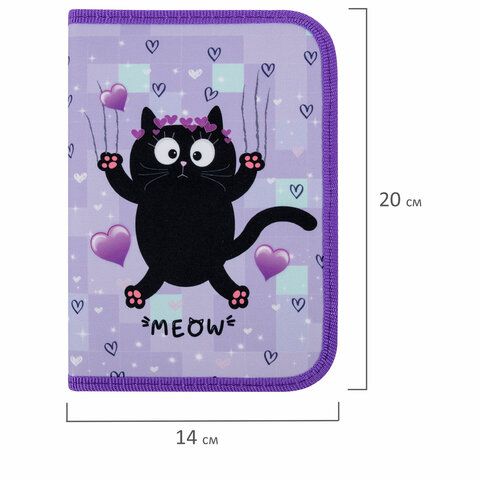 Пенал ПИФАГОР, 1 отделение, 2 откидные планки, полиэстер, 20х14 см, &quot;Falling cat&quot;, 272287