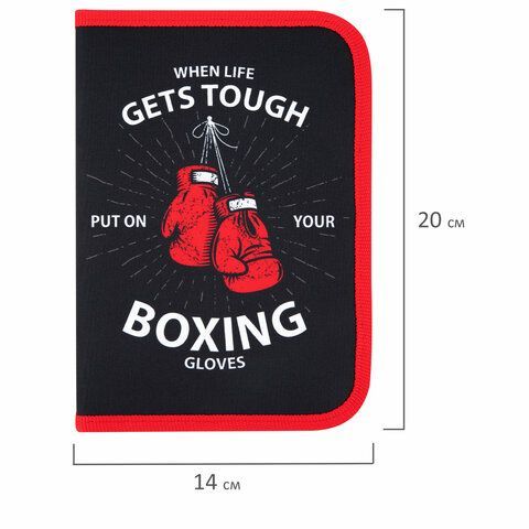 Пенал ПИФАГОР, 1 отделение, 2 откидные планки, полиэстер, 20х14 см, &quot;Boxing&quot;, 272289