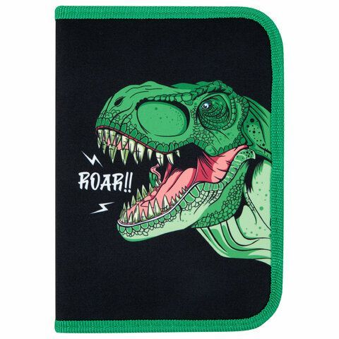 Пенал ПИФАГОР, 1 отделение, 2 откидные планки, полиэстер, 20х14 см, &quot;Dino roar&quot;, 272290