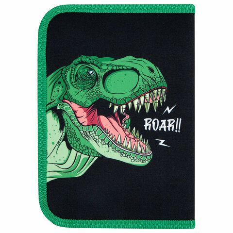 Пенал ПИФАГОР, 1 отделение, 2 откидные планки, полиэстер, 20х14 см, &quot;Dino roar&quot;, 272290