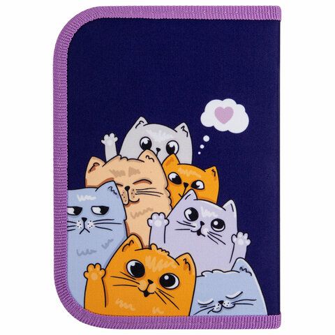 Пенал ПИФАГОР, 1 отделение, 1 откидная планка, полиэстер, 19х13 см, &quot;Cats greetings&quot;, 272291