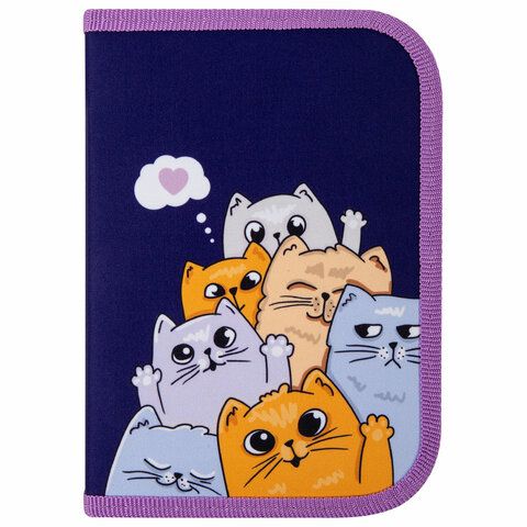 Пенал ПИФАГОР, 1 отделение, 1 откидная планка, полиэстер, 19х13 см, &quot;Cats greetings&quot;, 272291