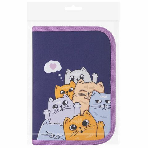 Пенал ПИФАГОР, 1 отделение, 1 откидная планка, полиэстер, 19х13 см, &quot;Cats greetings&quot;, 272291