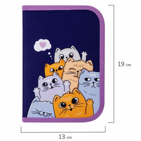 Пенал ПИФАГОР, 1 отделение, 1 откидная планка, полиэстер, 19х13 см, &quot;Cats greetings&quot;, 272291
