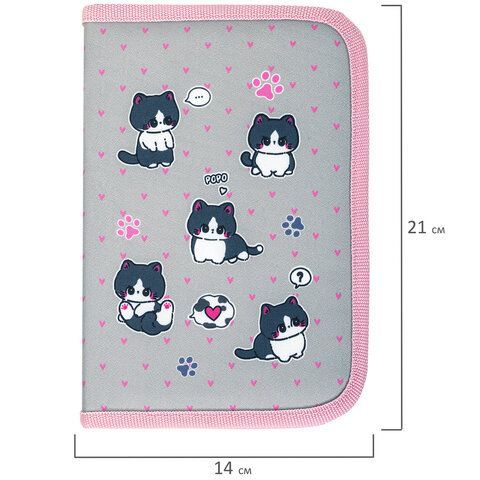 Пенал BRAUBERG, 1 отделение, полиэстер, 21х14 см, Cat patches, 272327