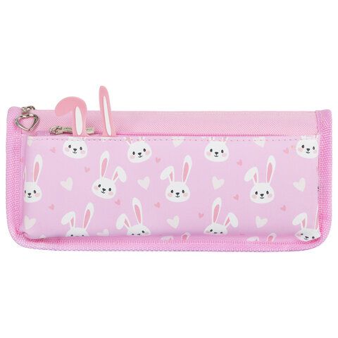 Пенал мягкий ЮНЛАНДИЯ, 2 отделения, полиэстер, Bunnies, розовый, 21х9х6 см, 272346