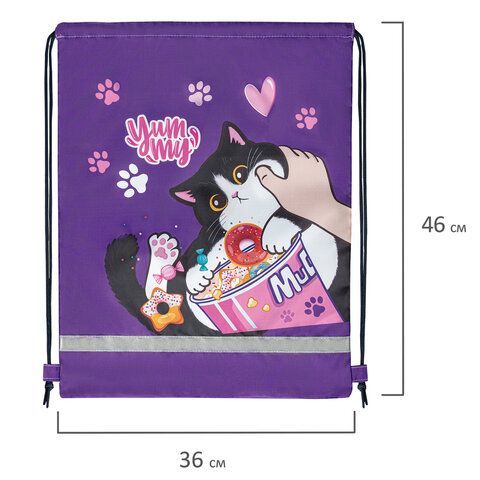 Мешок для обуви BRAUBERG KIDS, с петлей, светоотражающая полоса, 46х36 см, Sweet cheeks, 272390