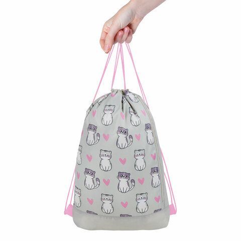 Мешок для обуви ЮНЛАНДИЯ с ручками, боковой карман на молнии, 46х36 см, &quot;Kitties&quot;, 272407