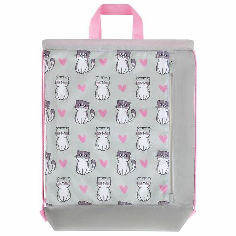 Мешок для обуви ЮНЛАНДИЯ с ручками, боковой карман на молнии, 46х36 см, &quot;Kitties&quot;, 272407