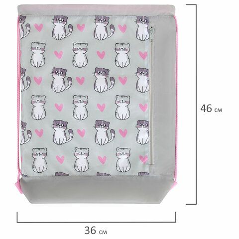 Мешок для обуви ЮНЛАНДИЯ с ручками, боковой карман на молнии, 46х36 см, &quot;Kitties&quot;, 272407