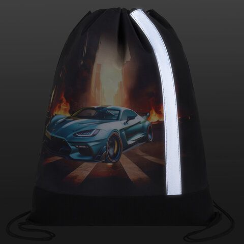Мешок для обуви ЮНЛАНДИЯ, плотный, светоотражающая полоса, 46х36 см, &quot;Fire car&quot;, 272411