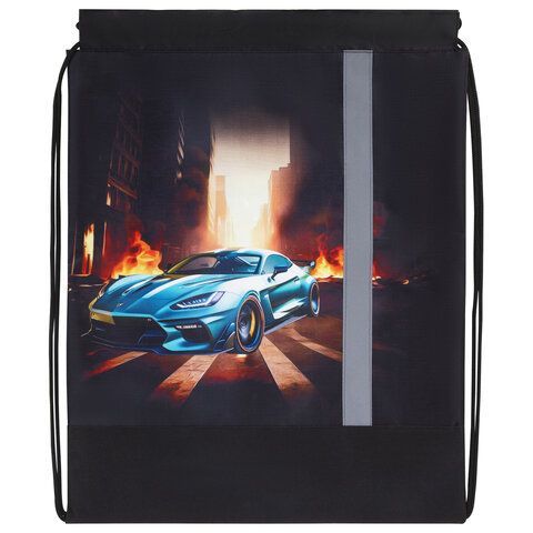 Мешок для обуви ЮНЛАНДИЯ, плотный, светоотражающая полоса, 46х36 см, &quot;Fire car&quot;, 272411