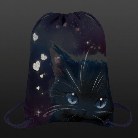 Мешок для обуви BRAUBERG PREMIUM, карман, подклад., светоотр., 43х33 см, Anime cat, 272421