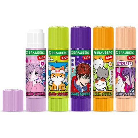 Клей-карандаш &quot;Anime&quot; 15 г, BRAUBERG KIDS 20 шт., ассорти, 272472
