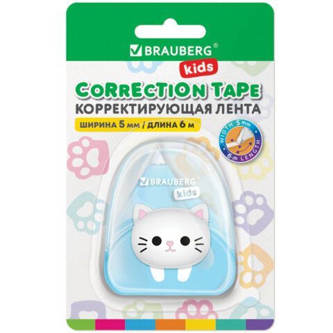 Корректирующая лента BRAUBERG KIDS Котенок, 5 мм х 6 м, корпус ассорти, блистер, 272494