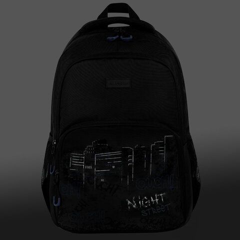 Рюкзак BRAUBERG CONCEPT универсальный, 2 отделения, светоотр. принт, Night city, 45х30х18 см, 272582