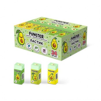 Ластик FUNSTER 24 шт. AVOCADO, 51х21х16мм, ЭКО-ПВХ, прямоугольный, картонный рукав, ассорти, 272723