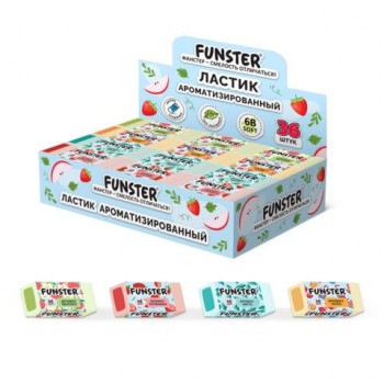 Ластик ароматизированный FUNSTER 36 шт. (ФАНСТЕР) SWEET, 54х23х11мм, ЭКО-ПВХ, картонный рукав, ассорти, 272727