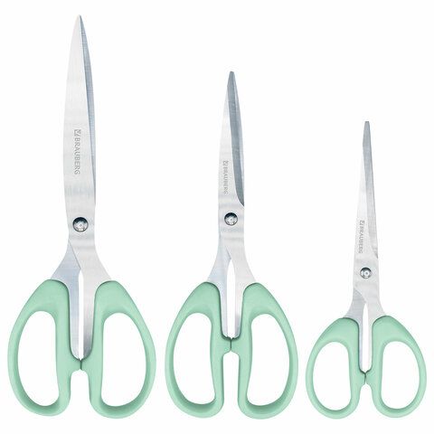 Ножницы BRAUBERG CLASSIC PRO 3шт. (155, 185, 210 мм), мятные ручки, ВЫГОДНАЯ УПАКОВКА, 272979