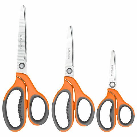 Ножницы BRAUBERG PROFESSIONAL 3шт (135, 180, 210мм), серо-оранжевые ручки, ВЫГОДНАЯ УПАКОВКА, 272981