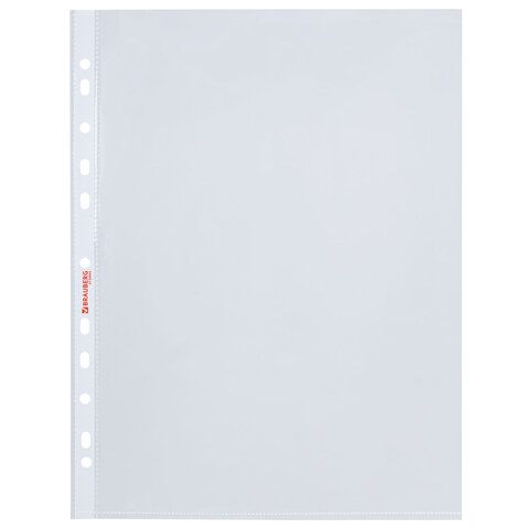 Папки-файлы перфорированные А4 BRAUBERG &quot;PREMIUM&quot;, КОМПЛЕКТ 100 шт., матовые, 35 мкм, 273005