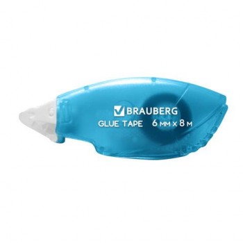 Клей-лента BRAUBERG 2 шт. STANDARD, 6 мм х 8 м, корпус матовый голубой, блистер, 273027
