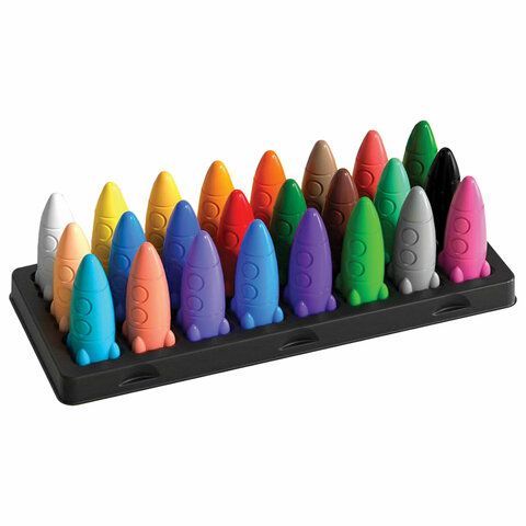 Восковые мелки фигурные BRAUBERG KIDS &quot;РАКЕТА&quot;, НАБОР 24 цвета + НАКЛЕЙКИ В ПОДАРОК!, 273083