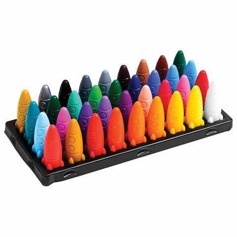 Восковые мелки фигурные BRAUBERG KIDS &quot;РАКЕТА&quot;, НАБОР 36 цветов + НАКЛЕЙКИ В ПОДАРОК!, 273084