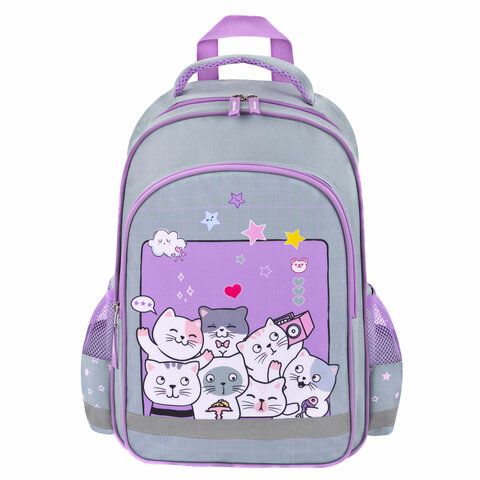 Рюкзак ПИФАГОР SCHOOL, 1 отделение, 3 кармана, Cats selfie, 38x28х14 см, 273165
