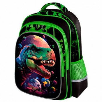 Рюкзак BRAUBERG KIDS FLOSSY, 2 отделения, 3 кармана, Galaxy Dino, 3D панель, 40х28х18 см, 273182