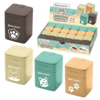 Точилка кросс-серия МИЛЫЕ КОТЫ, с контейнером, корпус ассорти, BRAUBERG 24 шт., 273226