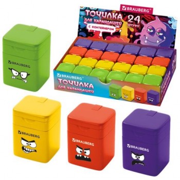Точилка кросс-серия МОНСТРИКИ, с контейнером, корпус ассорти, BRAUBERG 24 шт., 273235