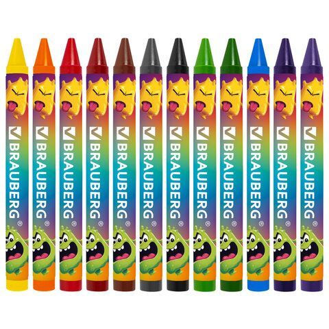 Восковые мелки BRAUBERG 4 шт. CUTE MONSTERS, 12 цветов, 273238