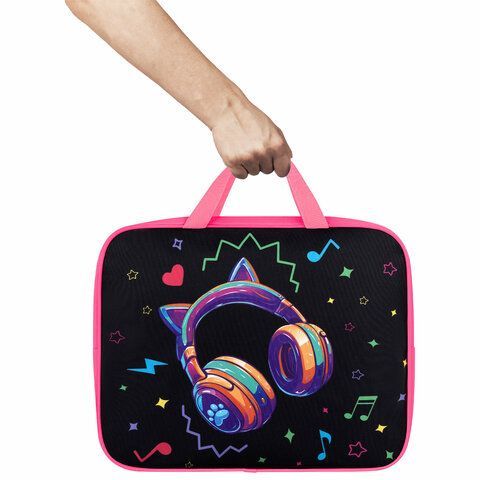 Папка на молнии с ручками BRAUBERG А4, 1 отделение, полиэстер, 80 мм, Headphones, 273302