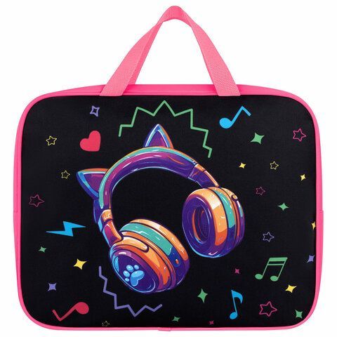 Папка на молнии с ручками BRAUBERG А4, 1 отделение, полиэстер, 80 мм, Headphones, 273302