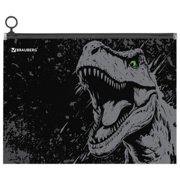 Папка для тетрадей BRAUBERG 5 шт. А4, 1 отделение, пластик, на zip-lock молнии, Scary dino, 273321