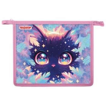 Папка для тетрадей ПИФАГОР А5, 1 отделение, пластик, на молнии, Magic kitty, 273327