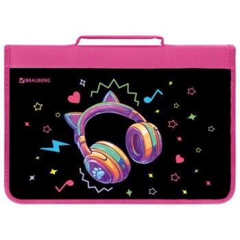 Папка на молнии BRAUBERG А4 с ручкой, с органайзером, 1 отделение, Headphones, 273384