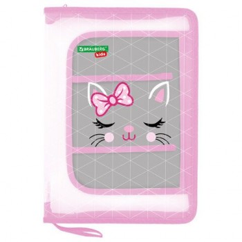 Папка для труда на молнии BRAUBERG KIDS А4, 1 отделение, прозрачная, органайзер, Tiny cutie, 273397