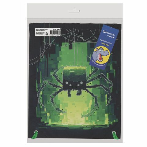 Мешок для обуви BRAUBERG PREMIUM, карман, подкладка, светоотражайка, 43х33 см, Digital spider, 273444