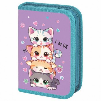 Пенал BRAUBERG, 1 отделение, 1 откидная планка, полиэстер, 21х14 см, Funny kittens, 273523